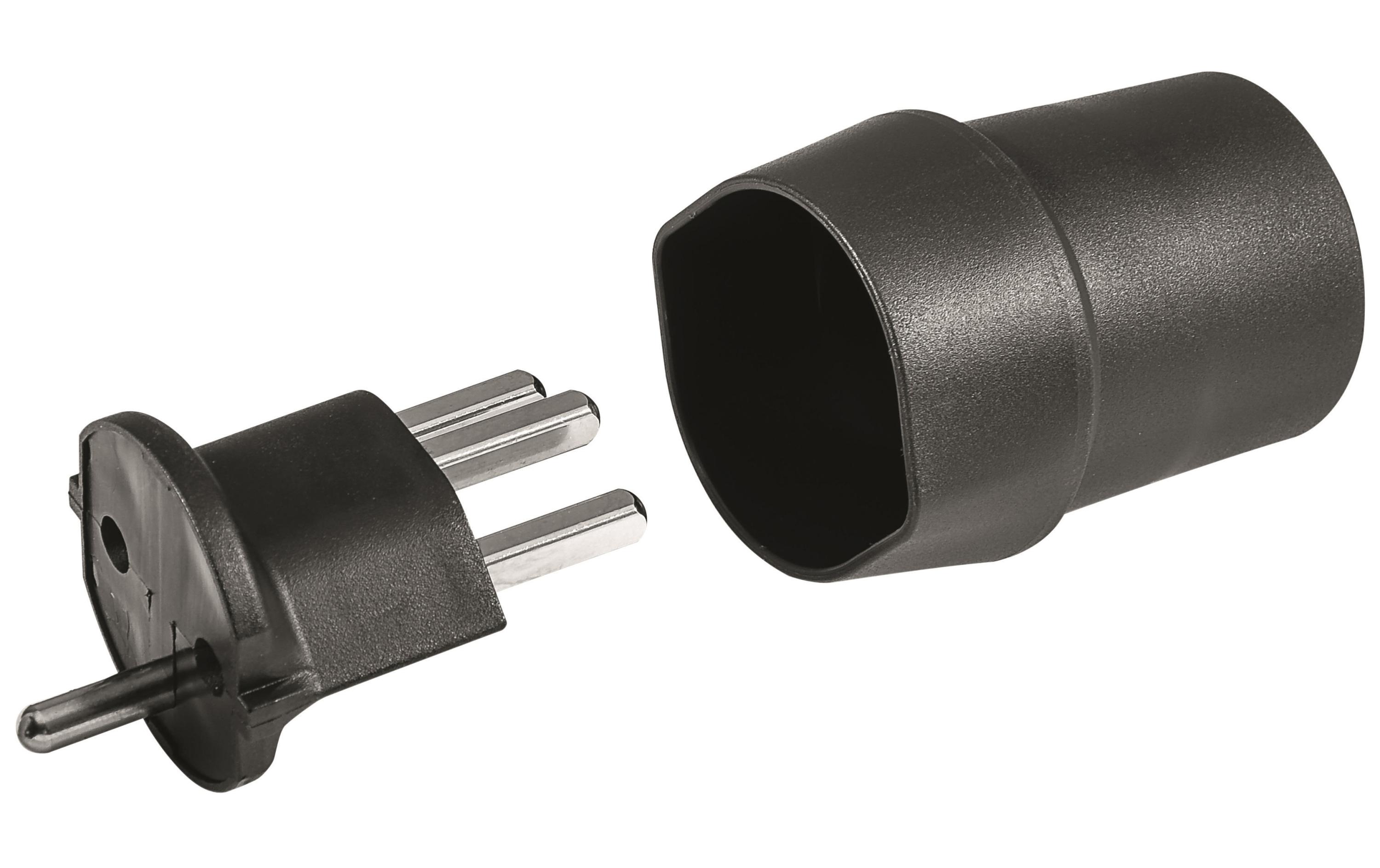 Fixadapter SchuKo – T23Umwandlung eines deutschen Schuko-Steckers in einen CH-Stecker
