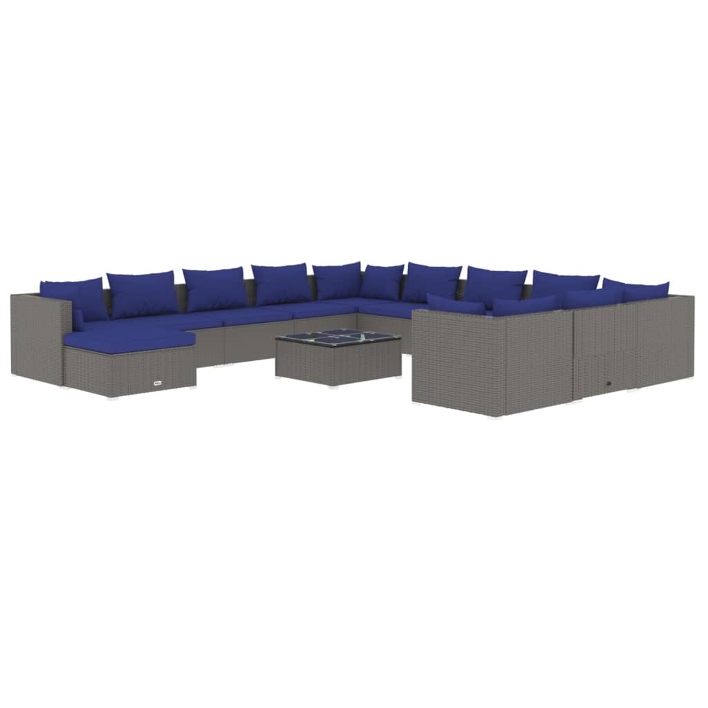 Salon de jardin meuble d'extérieur ensemble de mobilier 13 pièces avec coussins résine tressée gris
