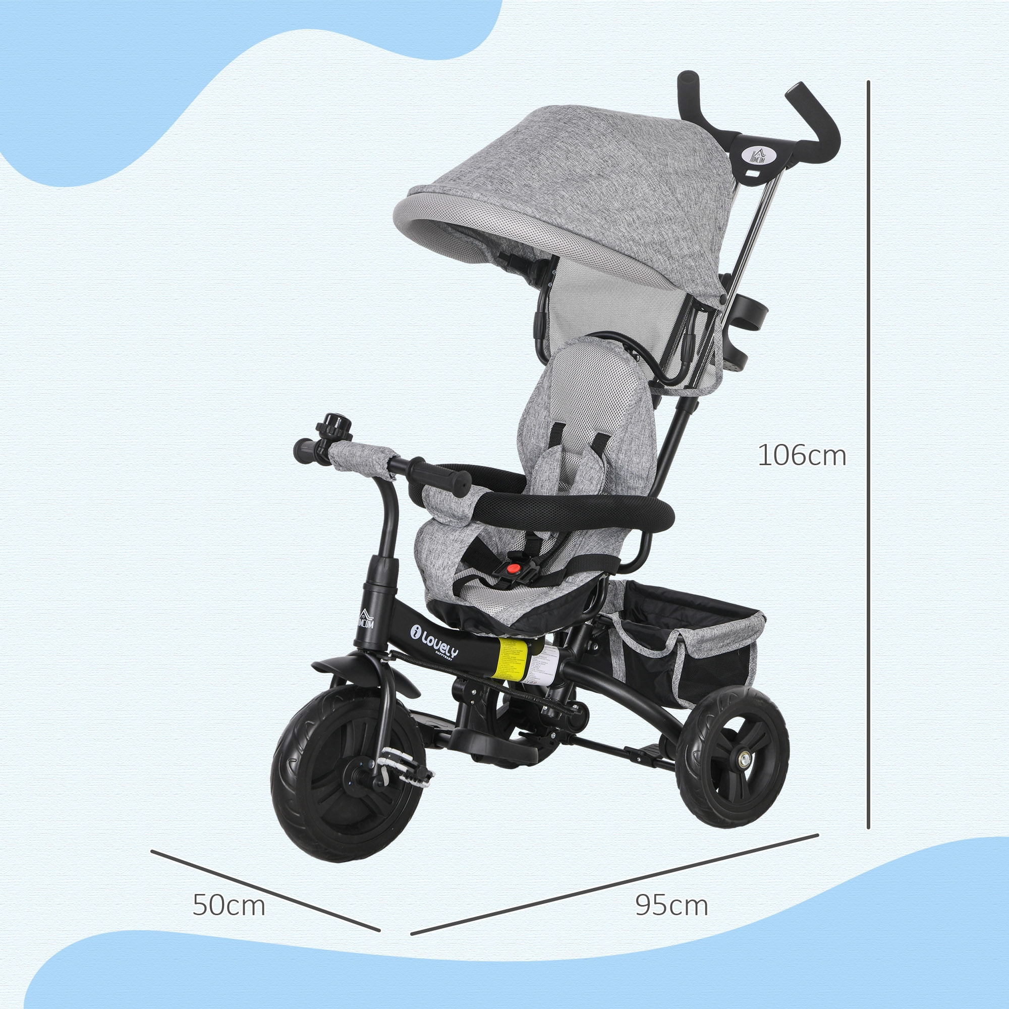 HOMCOM Kinderdreirad mit Stauraum grau 95L x 50B x 106H cm