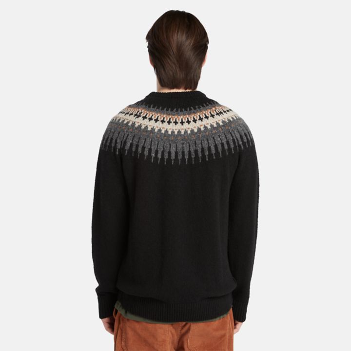 Suéter masculino de manga comprida com estampa Fair Isle na cor preta.