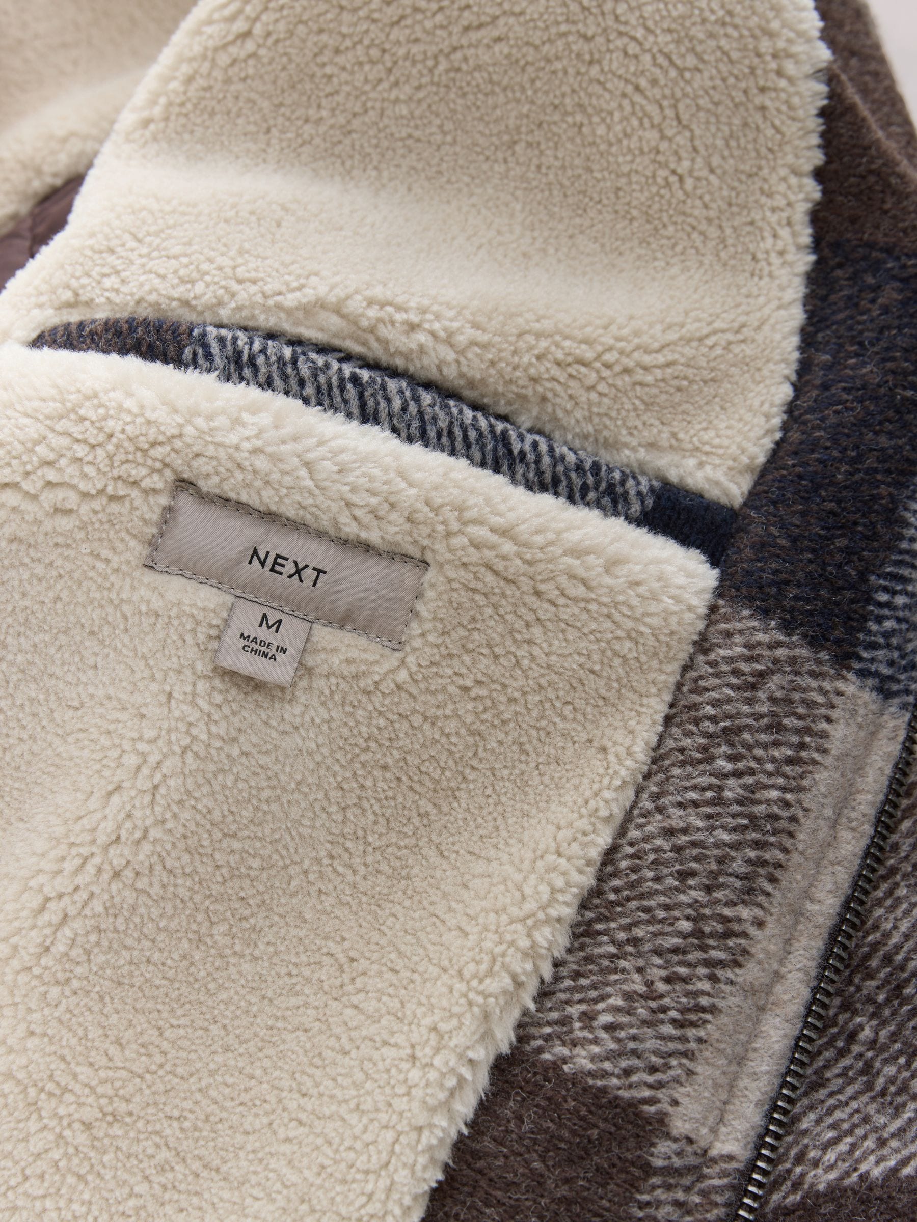 Bruin/donkerblauw - Shacket met borgvoering en wol