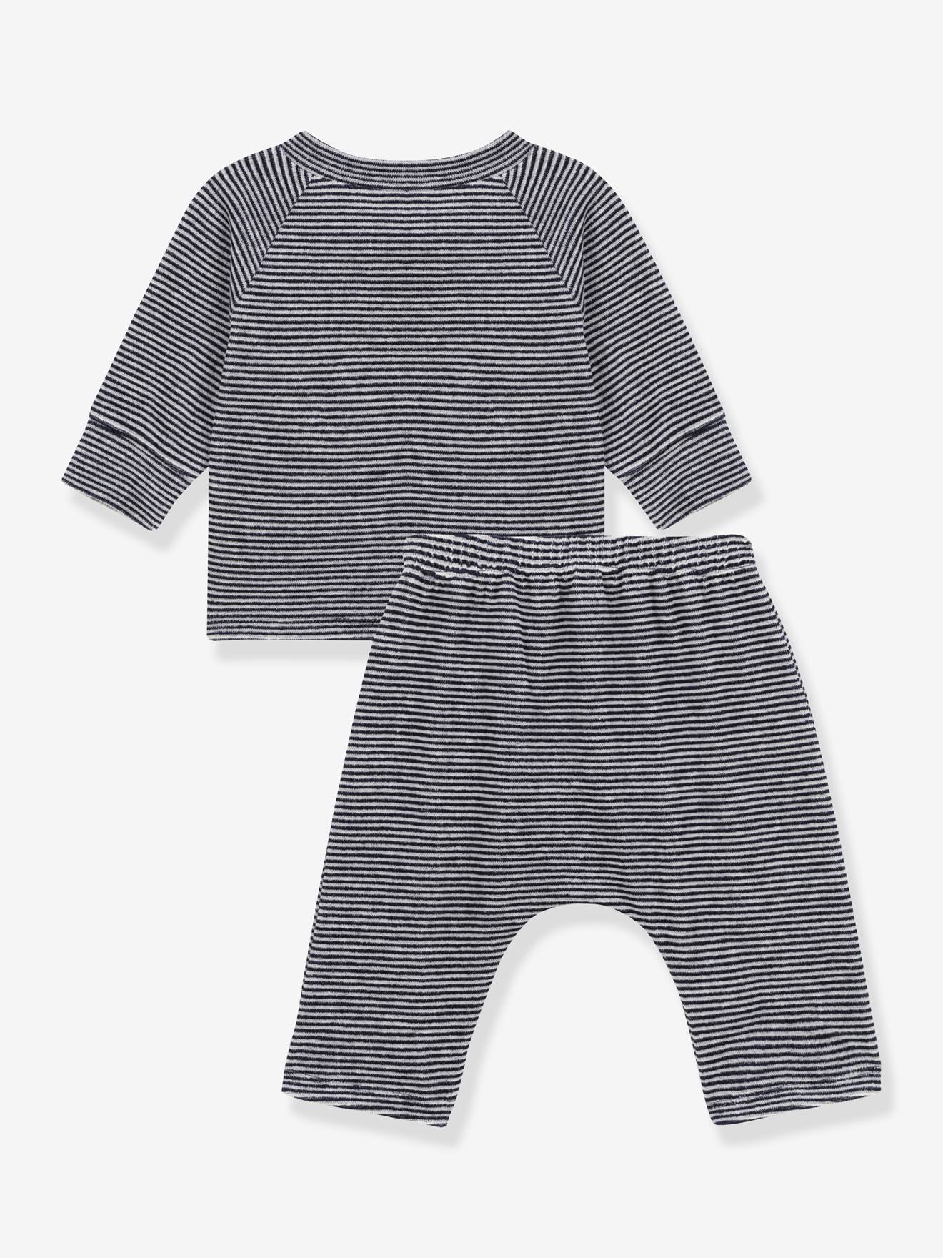 Conjunto PETIT BATEAU de 2 peças em veludo azul marinho e algodão.