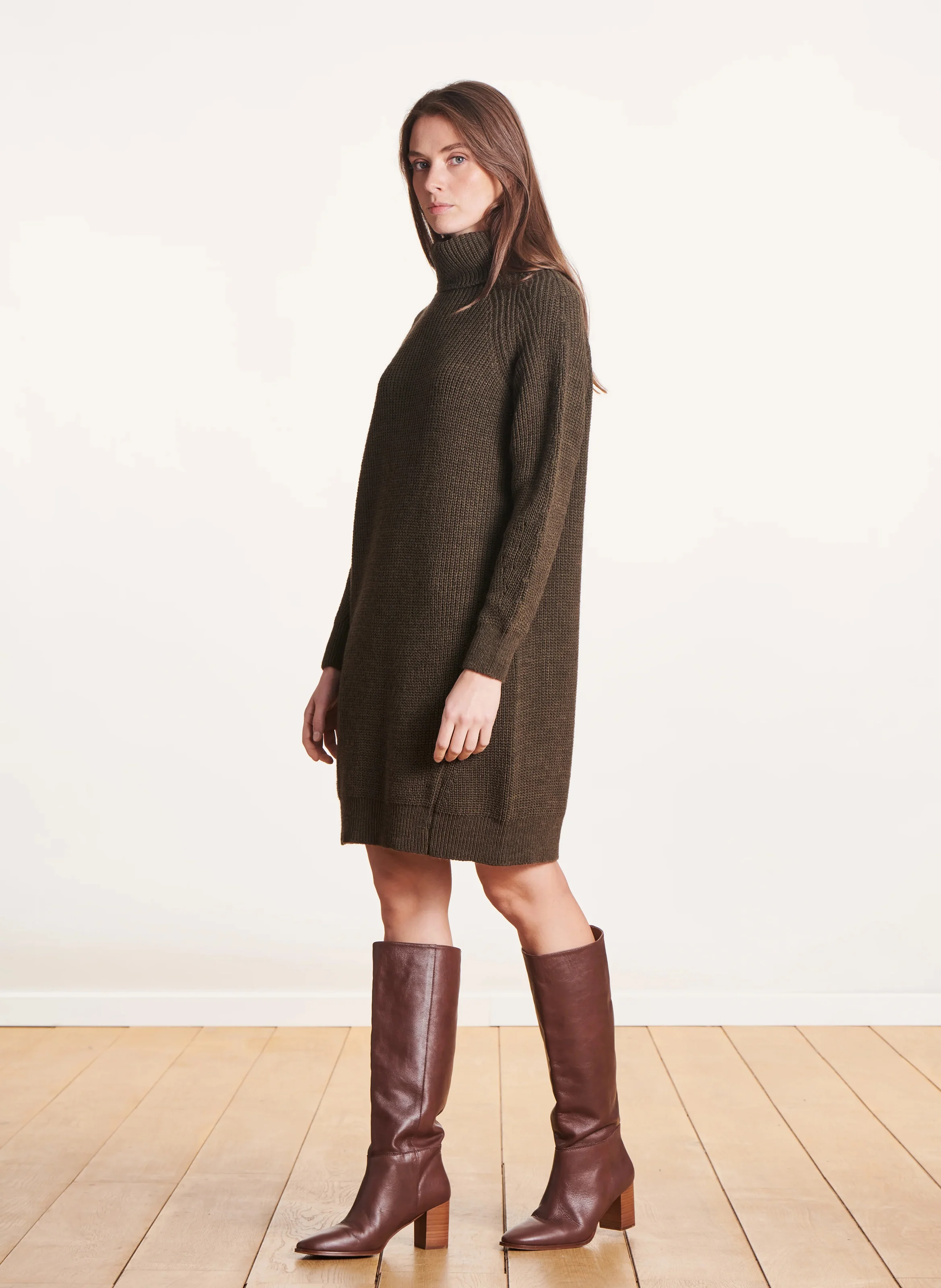 Robe pull courte en maille| Vert