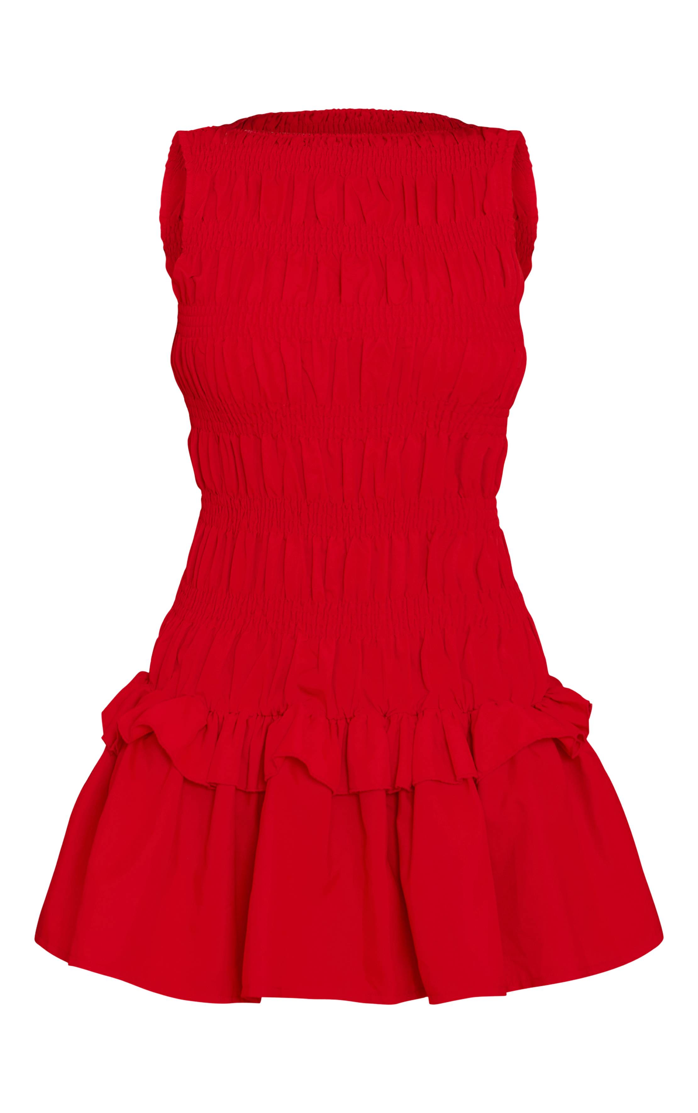 Rouge Robe Courte En Mousseline À Col Licou