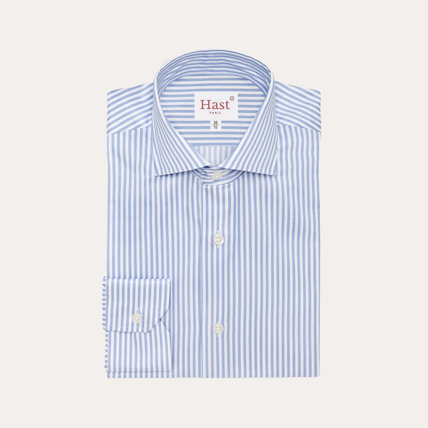 Fitted shirt in double twisted twill with blue stripes