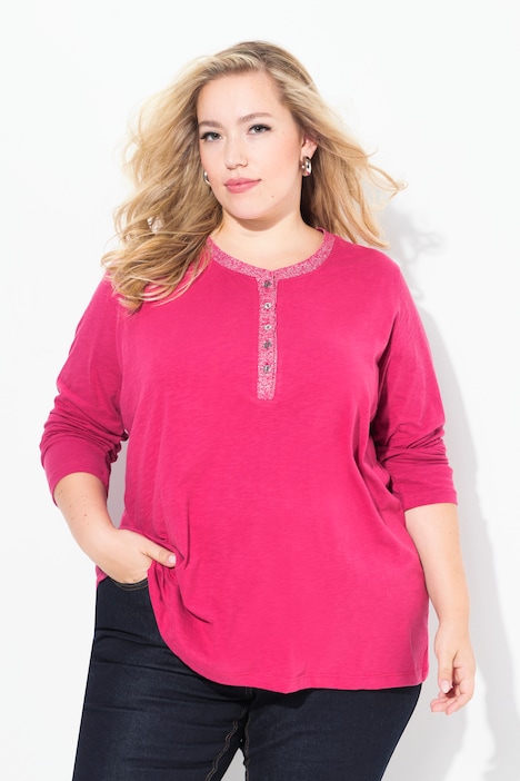 Shirt, Glitzer-Knopfleiste, V-Ausschnitt, Langarm