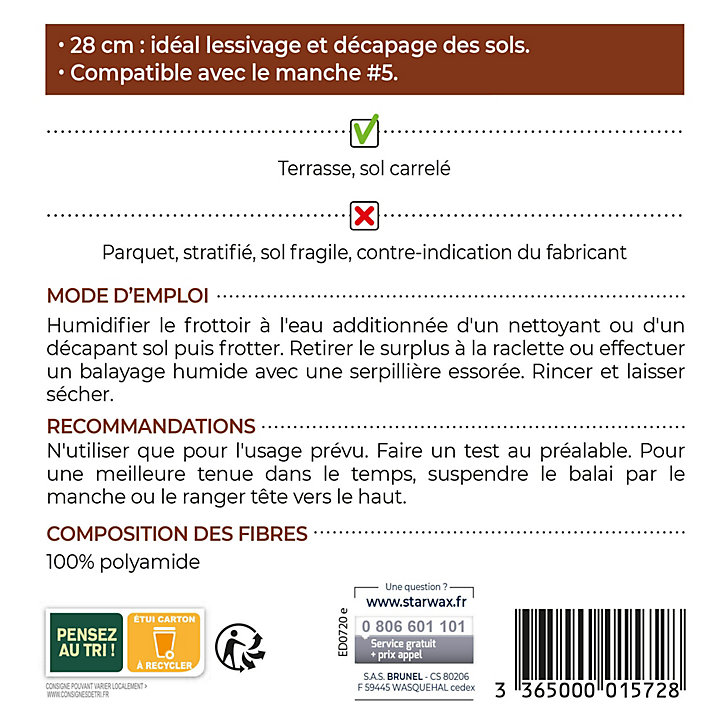 Frottoir pour terrasses et sols carrelés Starwax L.7,5 x H. 8 x P.27.5 cm