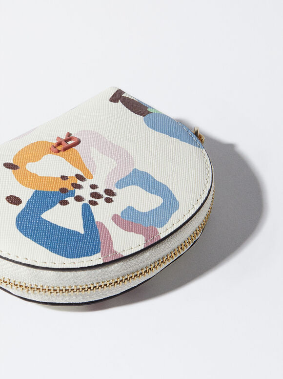 Porta-moedas com estampa floral - Branco-creme