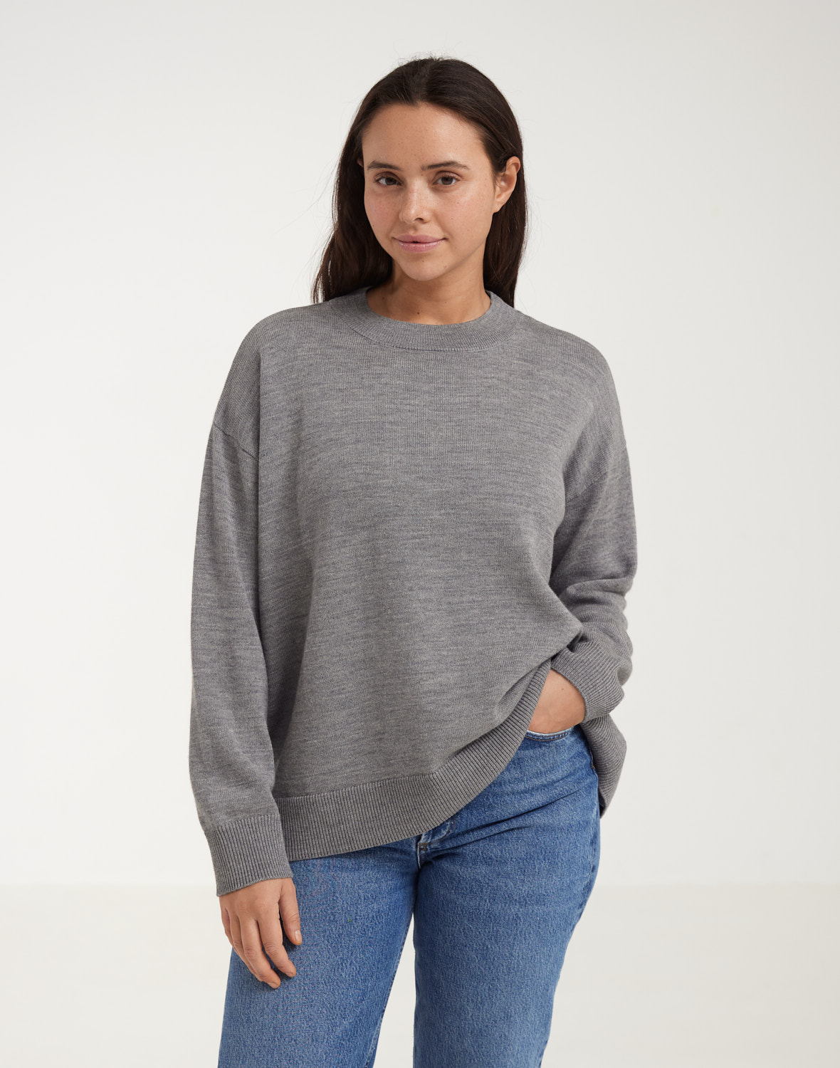 Loosefit shirt met ronde hals van merinowol voor dames