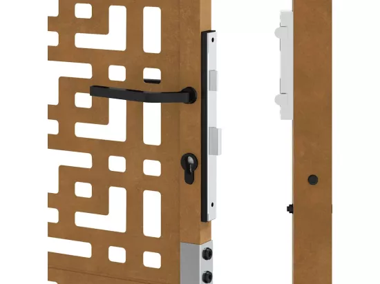 Porte de jardin acier résistant aux intempéries design croisé