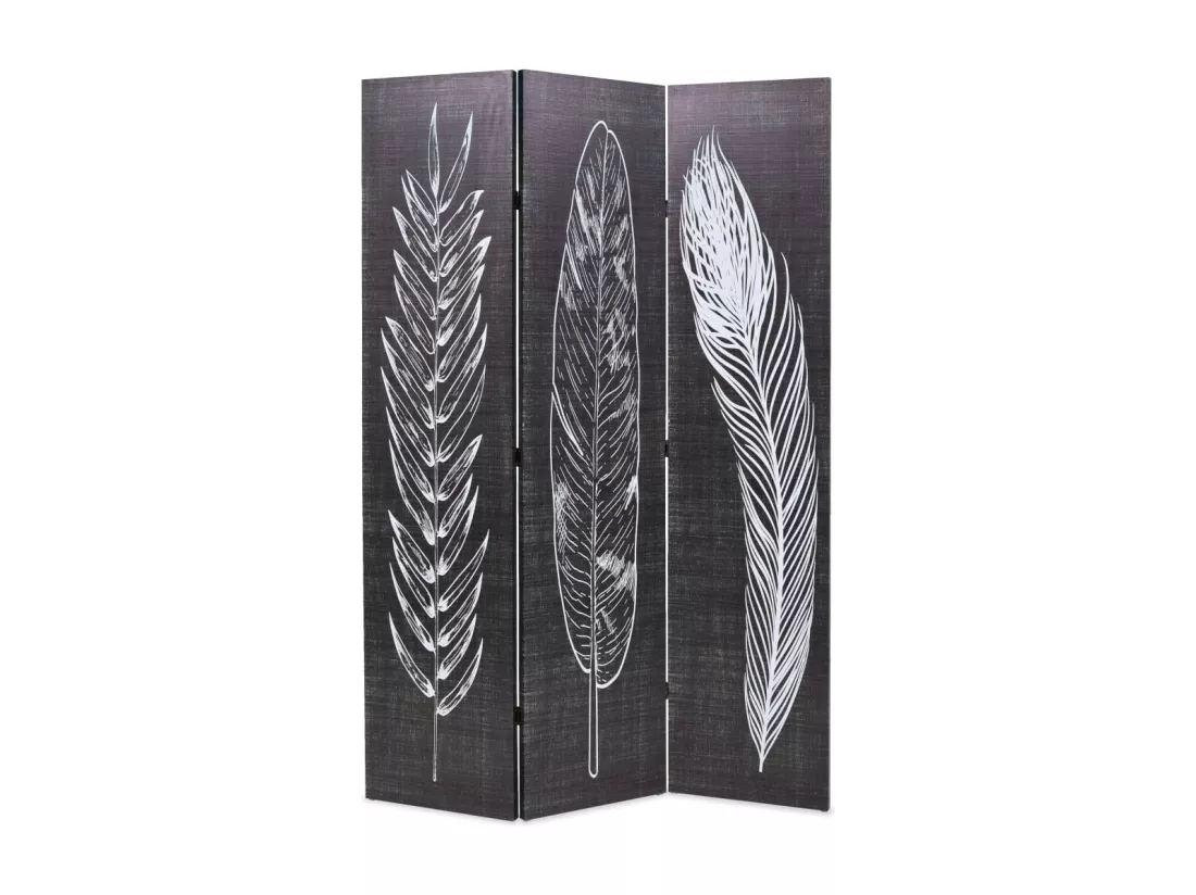Cloison de séparation pliable 120 x 170 cm Plumes Noir et blanc