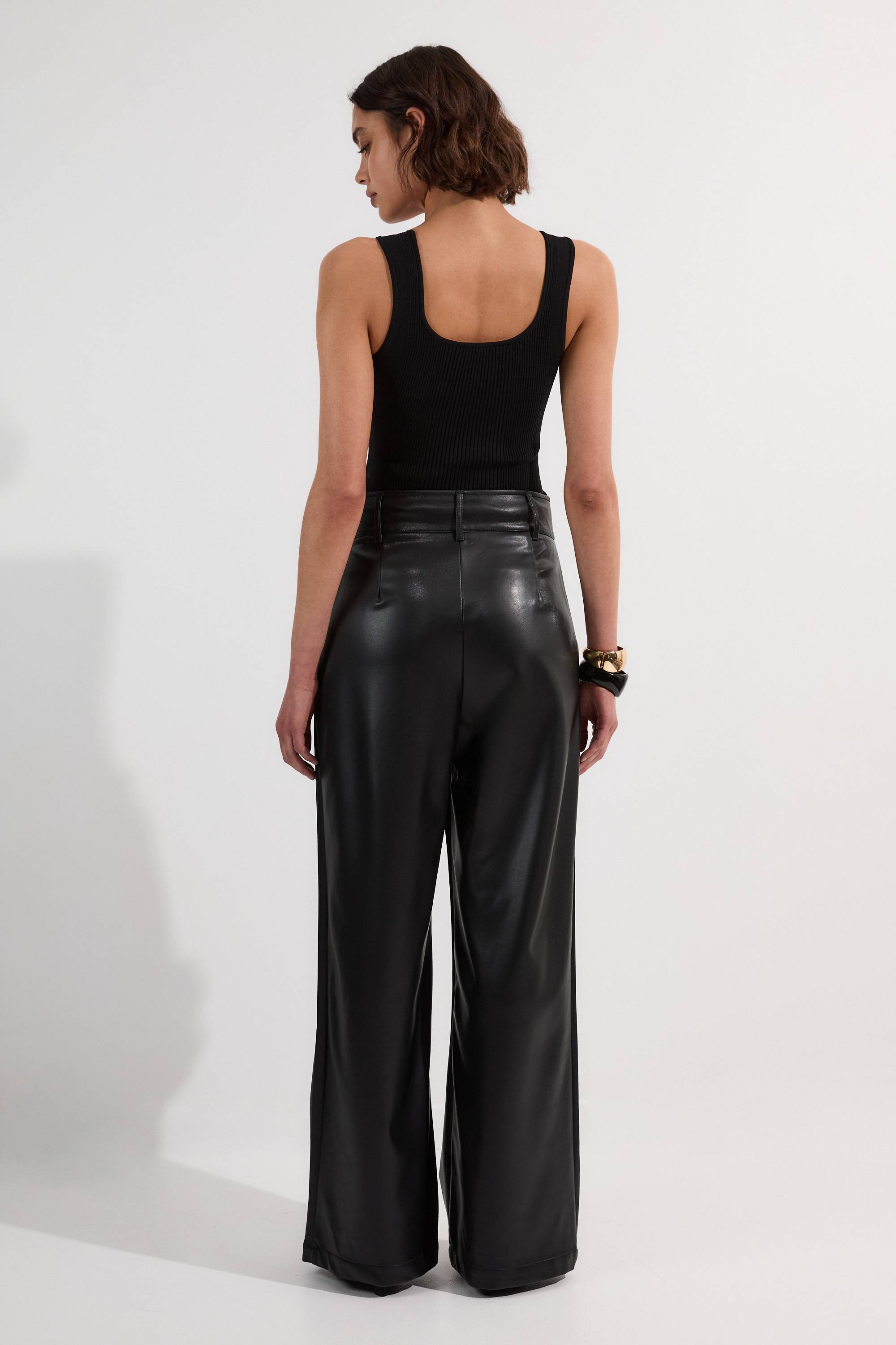KarenMillen Pantalon en synthétique à taille haute et jambes larges