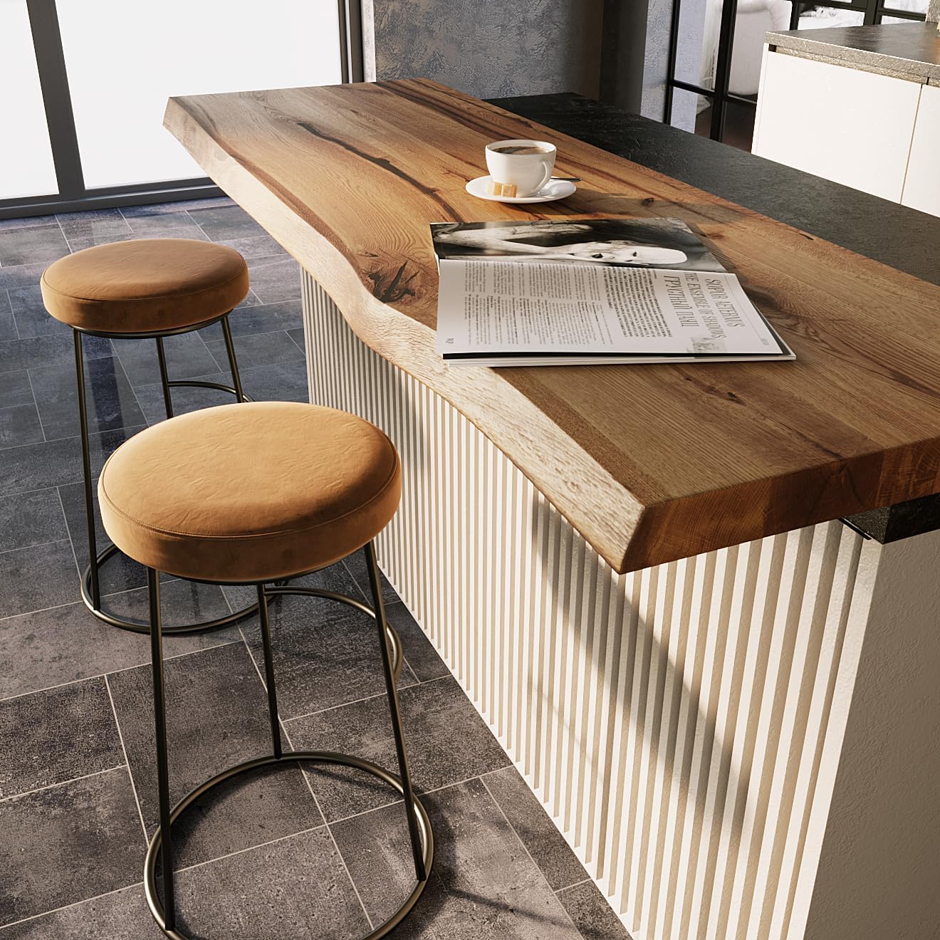 BestLoft Waschtischplatte (Länge: 40 cm/Breite: 45-50 cm) Waschtisch Eiche massiv 40 mm dick mit Baumkante - rustikale Waschtischkonsole