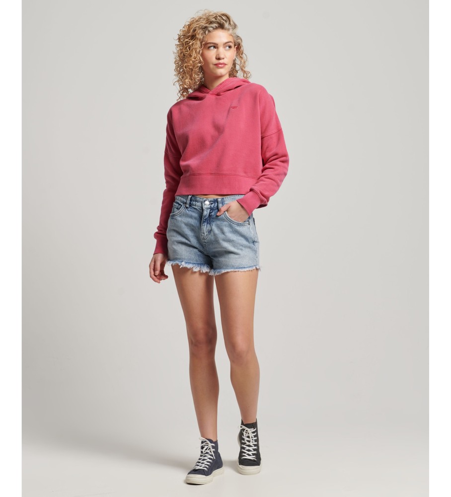 Moletom cropped com efeito lavado rosa da Superdry