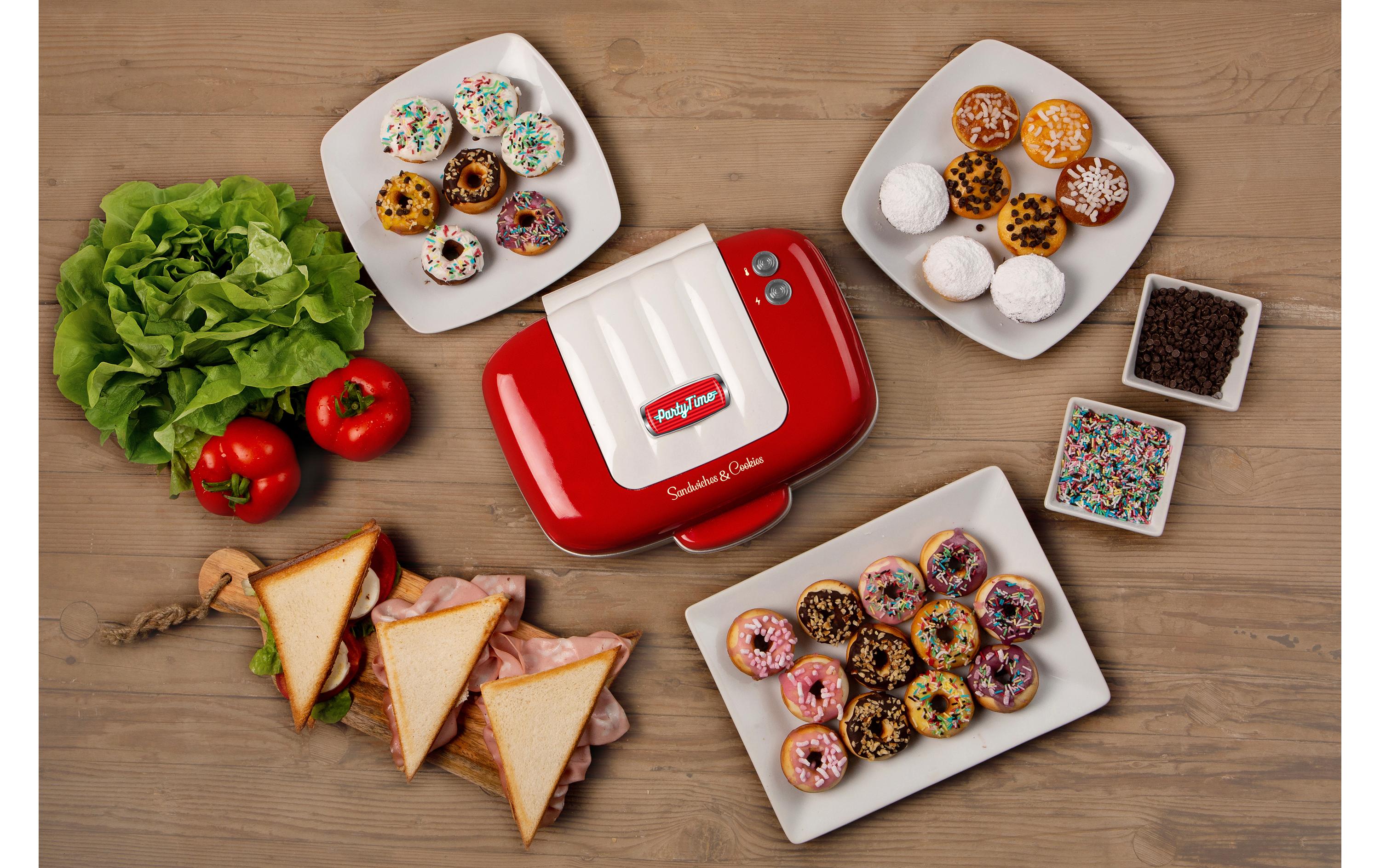 Multifunktionsgrill Party Time ARI-1972-RD 700 W, Rot/WeissSandwich- und Keksmaschine