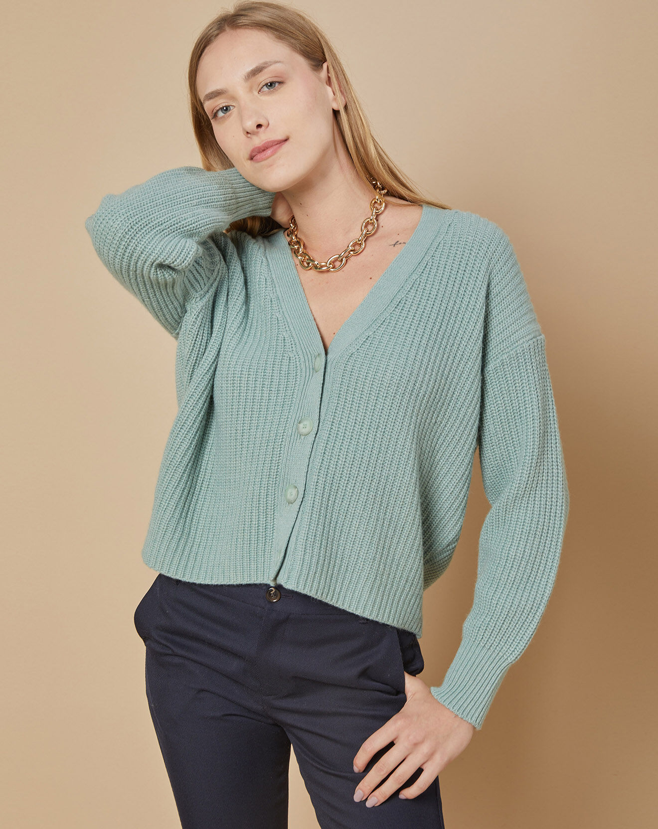 Oscar et Louise Cardigan en Laine & Cachemire mélangés Noémie sauge