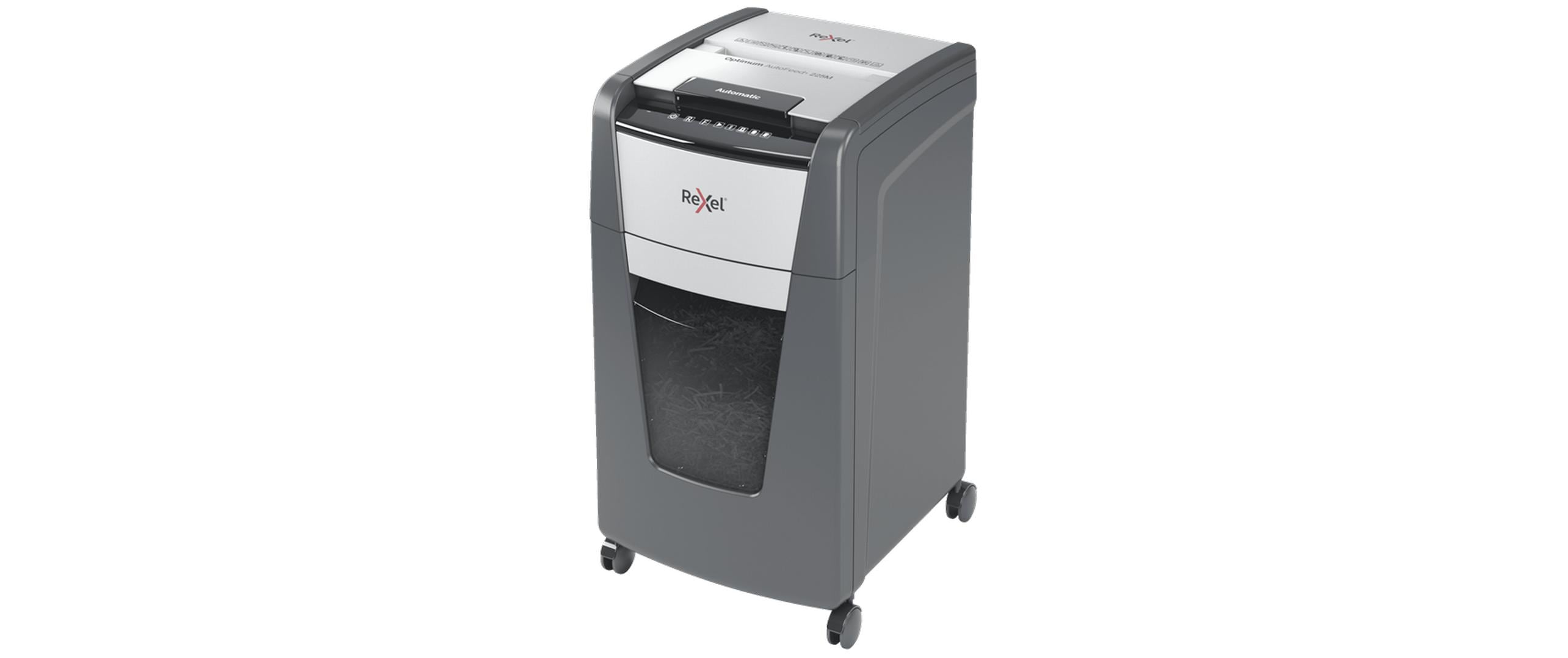 Aktenvernichter Rexel Optimum AutoFeed+ 225M, P-5<br>Automatischer Schredder (auto) für sichere Vernichtung vertraulicher Unterlagen (bis zu 225 Blatt)
