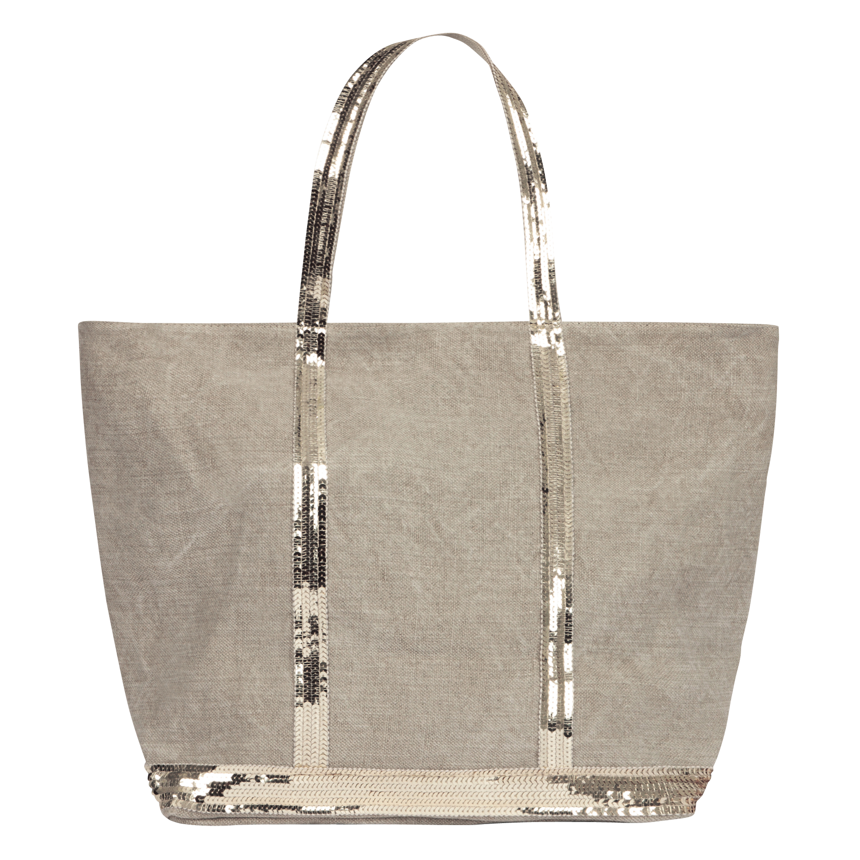 Cabas L brodé avec sequins en lin | Beige