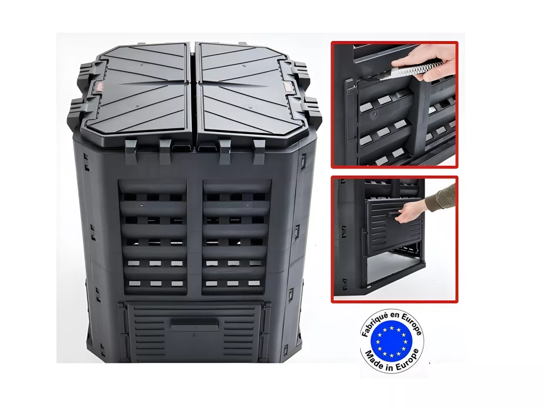 Hecht 3060 Composteur pour jardin 360L déchets de pelouse Boite de compostage 69 x 69 x 84 cm