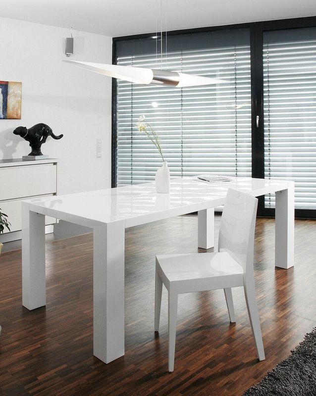Eettafel - Hoogglans Wit - MDF - Vierkante Poten