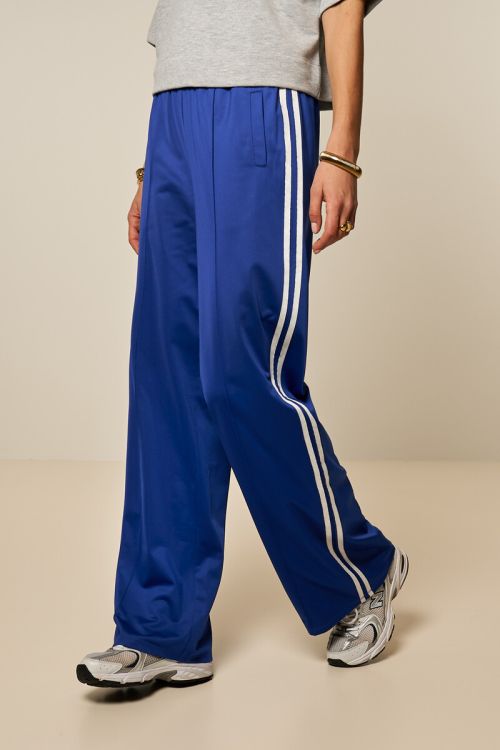 Donkerblauwe wijde jogger broek met strepen