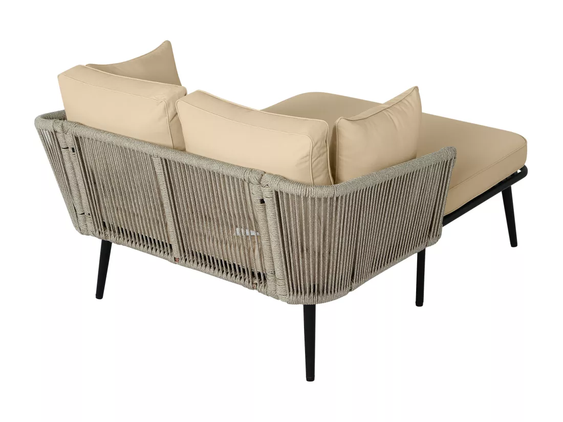 Bain de soleil，canapé de jardin - en acier galvanisé et corde tressé - 2 places - Kaki