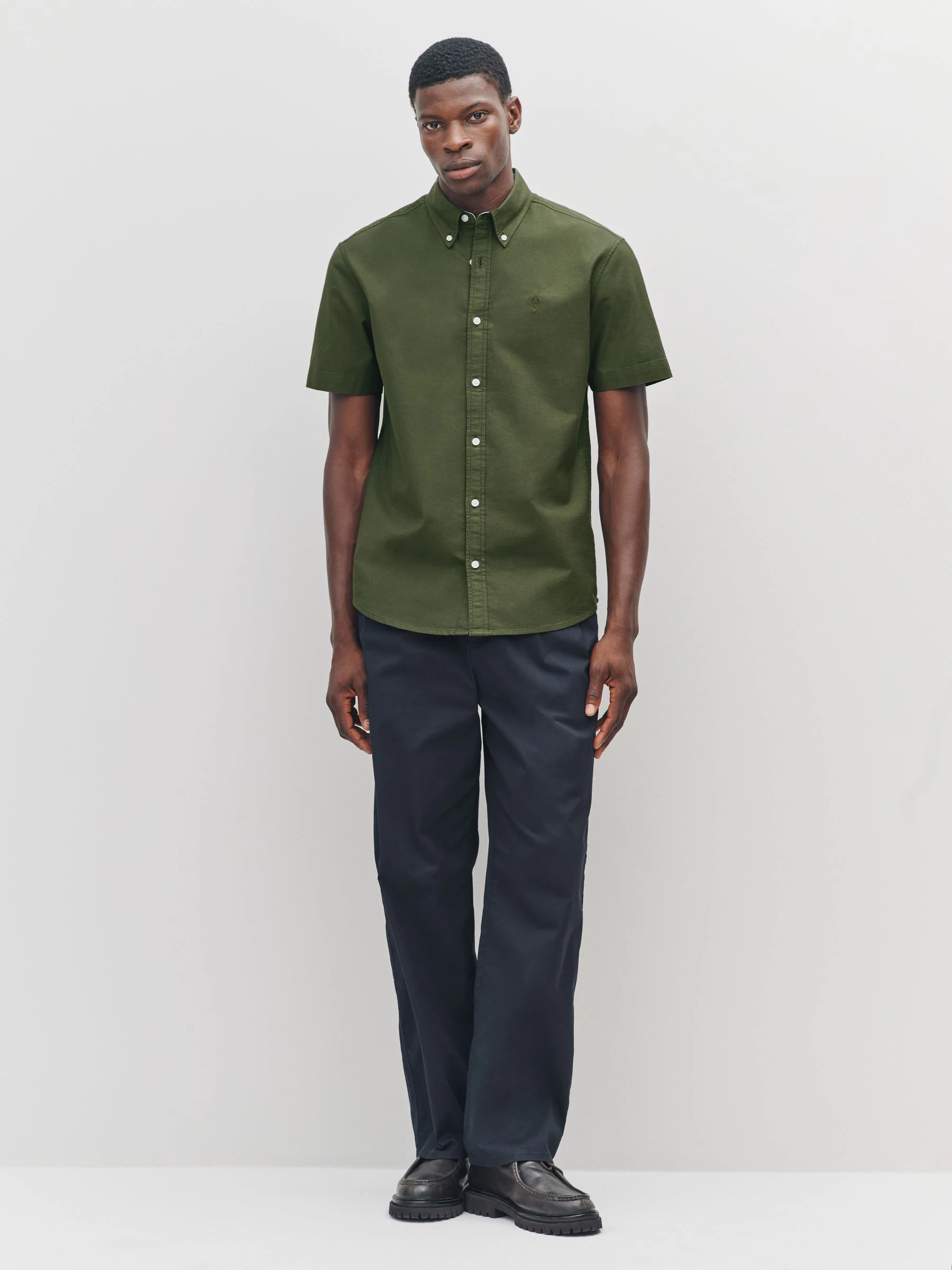 Donkergroen - Slim Fit - Oxford-overhemd met korte mouwen