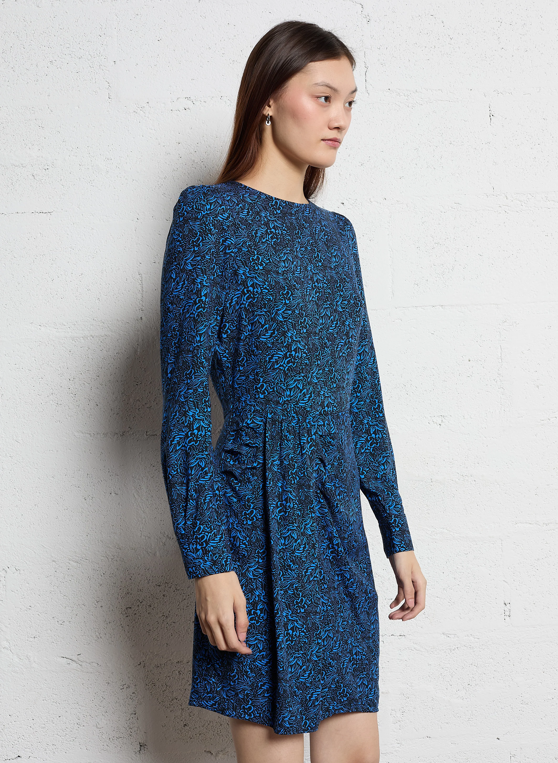 Robe courte col rond imprimée | Noir
