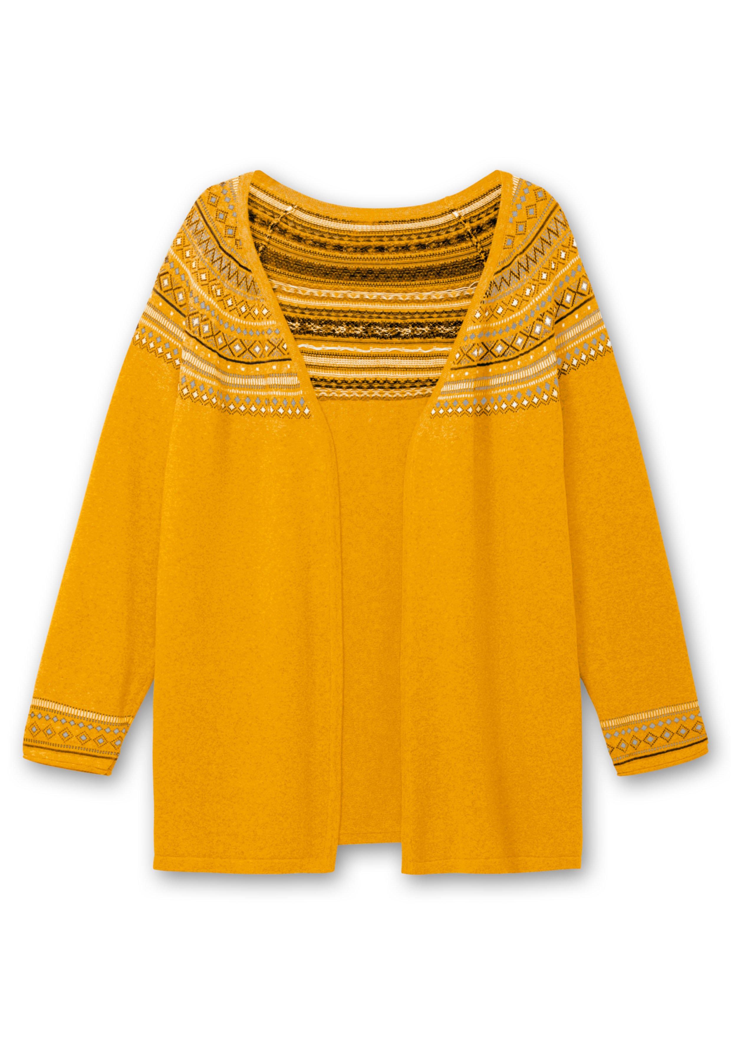Strickjacke im Norwegermuster, offene Longform