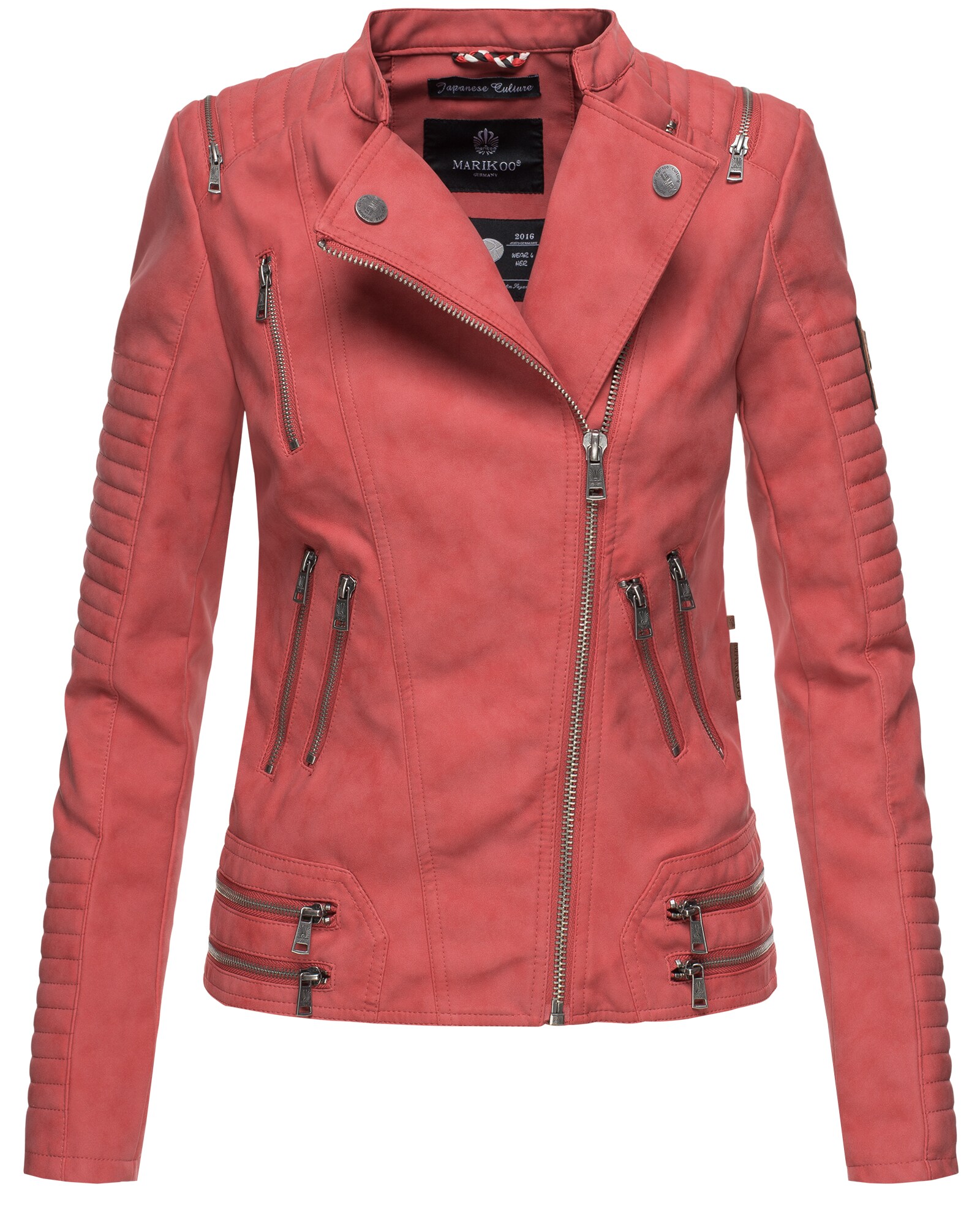 MARIKOO Damen Designer Übergangs Bikerjacke Kunstlederjacke Akikoo