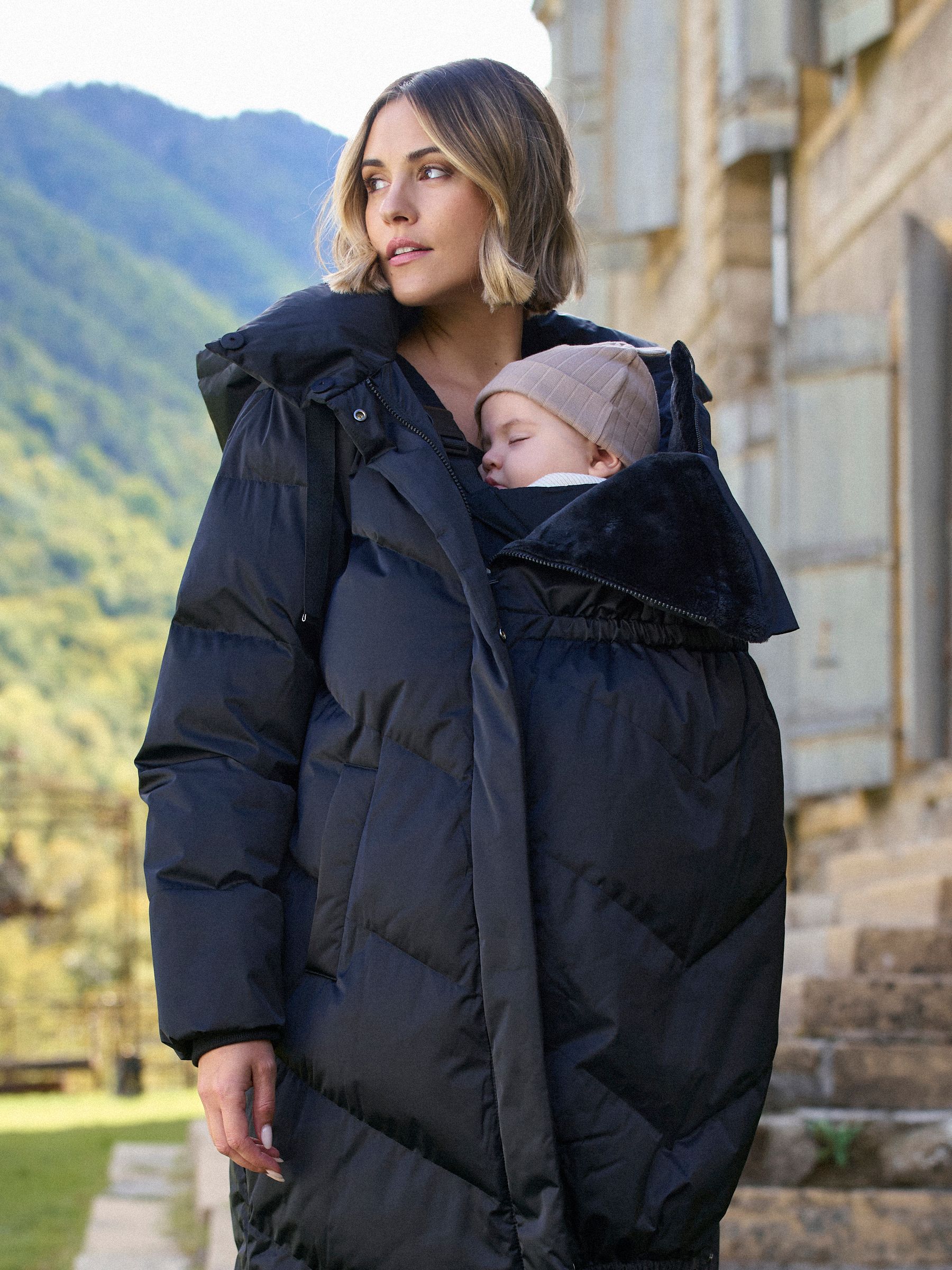 Zwart - Seraphine Long 3-In-1 Maternity & Babywearing Puffa Coat