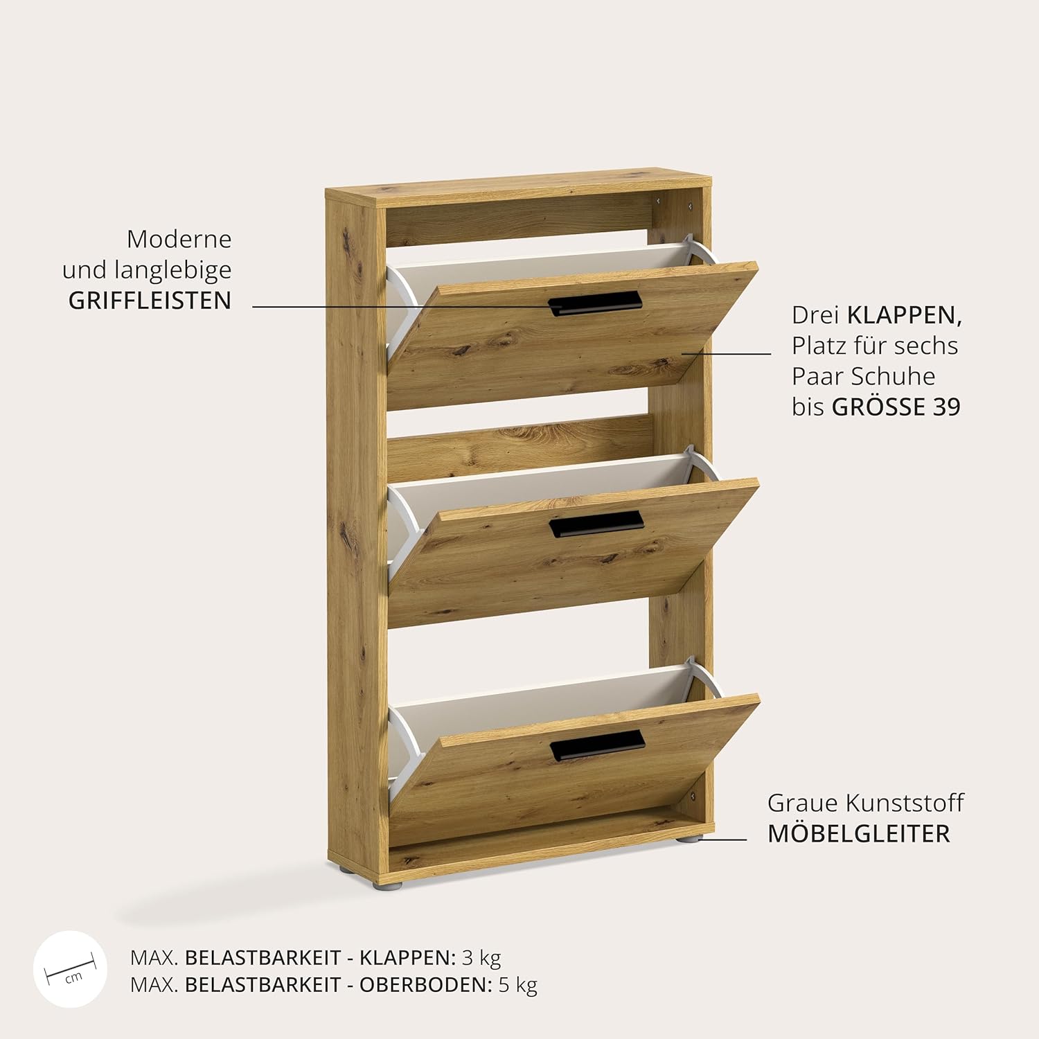 SAM Schuhkipper in Artisan Eiche Optik - Praktisches Schuhregal Schuhschrank zur platzsparenden Aufbewahrung von Schuhen - 59 x 103 x 17 cm (B/H/T)