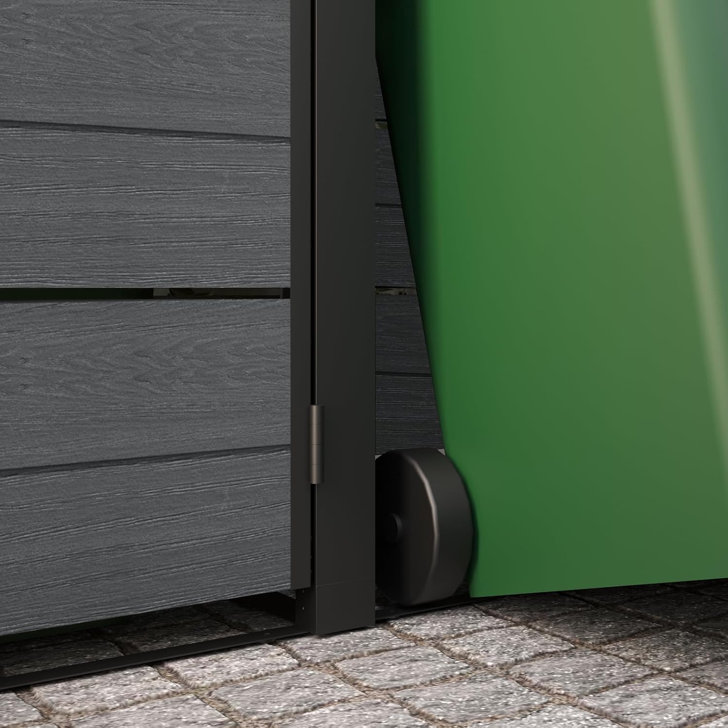 Koll Living Mülltonnenbox Hide Away | 480 Liter, flexibel erweiterbar | Stahlrahmen | mit Gasdruckfedern | Anthrazit | naturgetreue Holzoptik | wetterfest & wartungsfrei | belüftet
