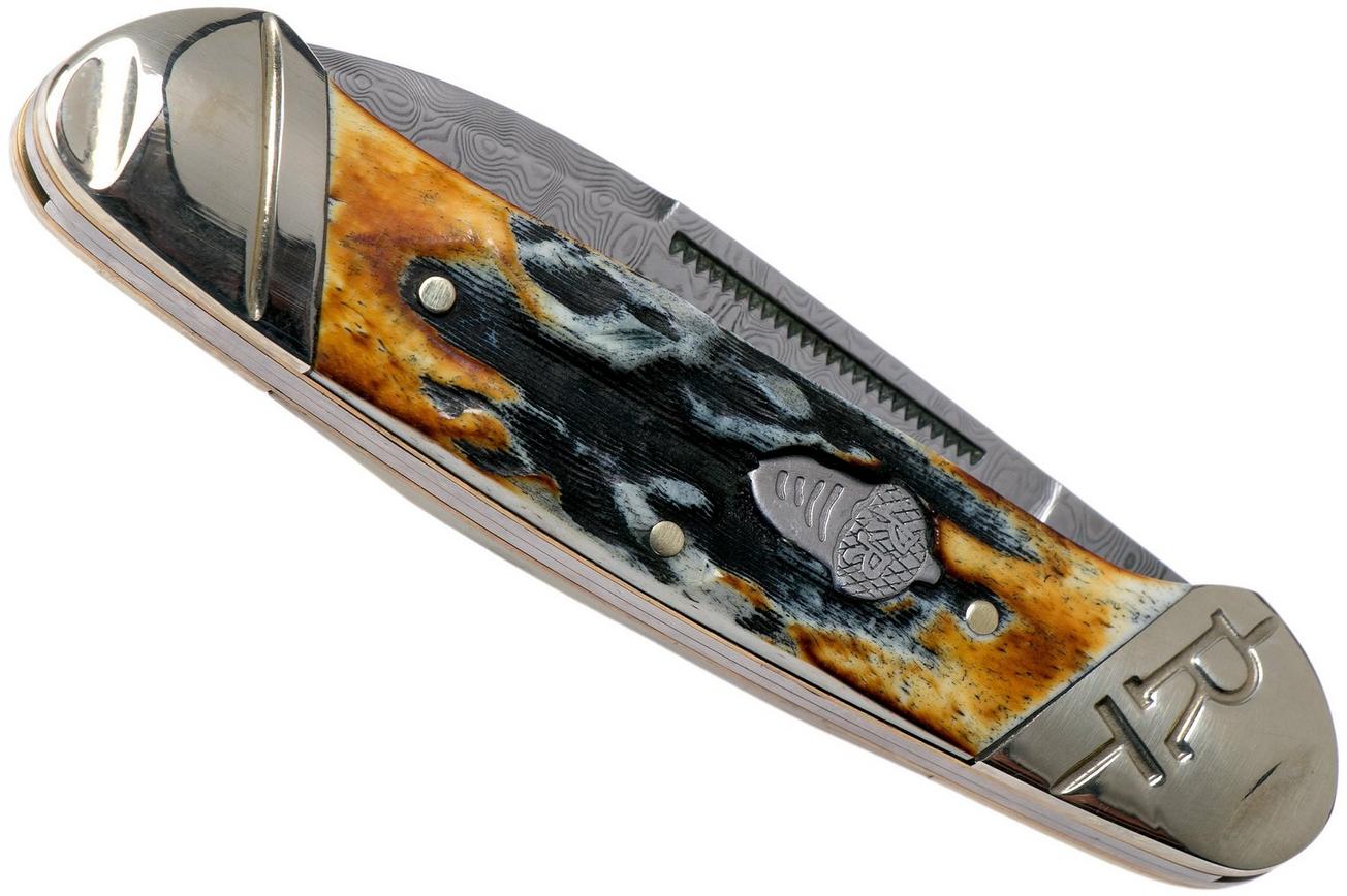 Rough Ryder Canoe Cinnamon Stag RR2156 Damascus slipjoint zakmes