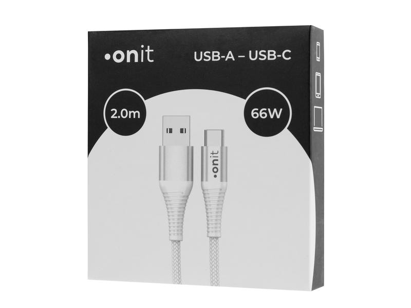 onit USB 2.0-Kabel USB A - USB C 2 m, Weiss Verbindungskabel mit geflochtener Nylonummantelung