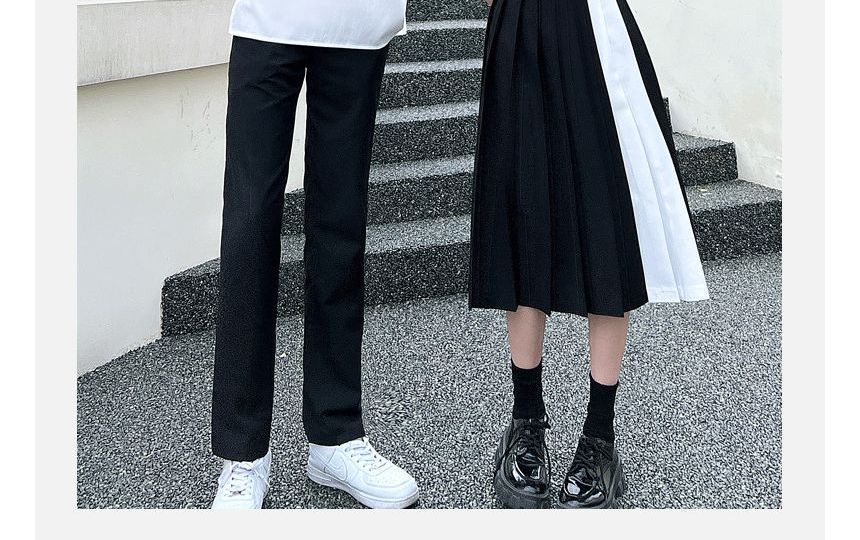 Azure - Matching Hanfu-top met korte mouwen en kwastjes in twee kleuren / geplooide midi-A-lijn rok met hoge taille / effen broek met rechte pijpen