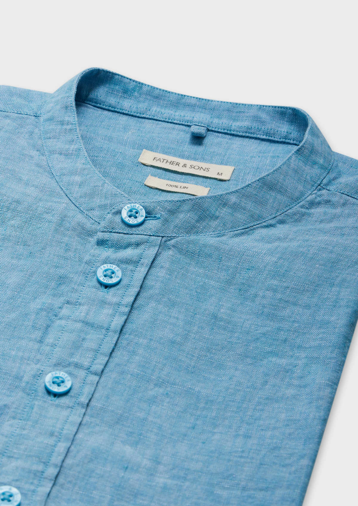 Chemise sport Slim en lin uni bleu turquin à col officier