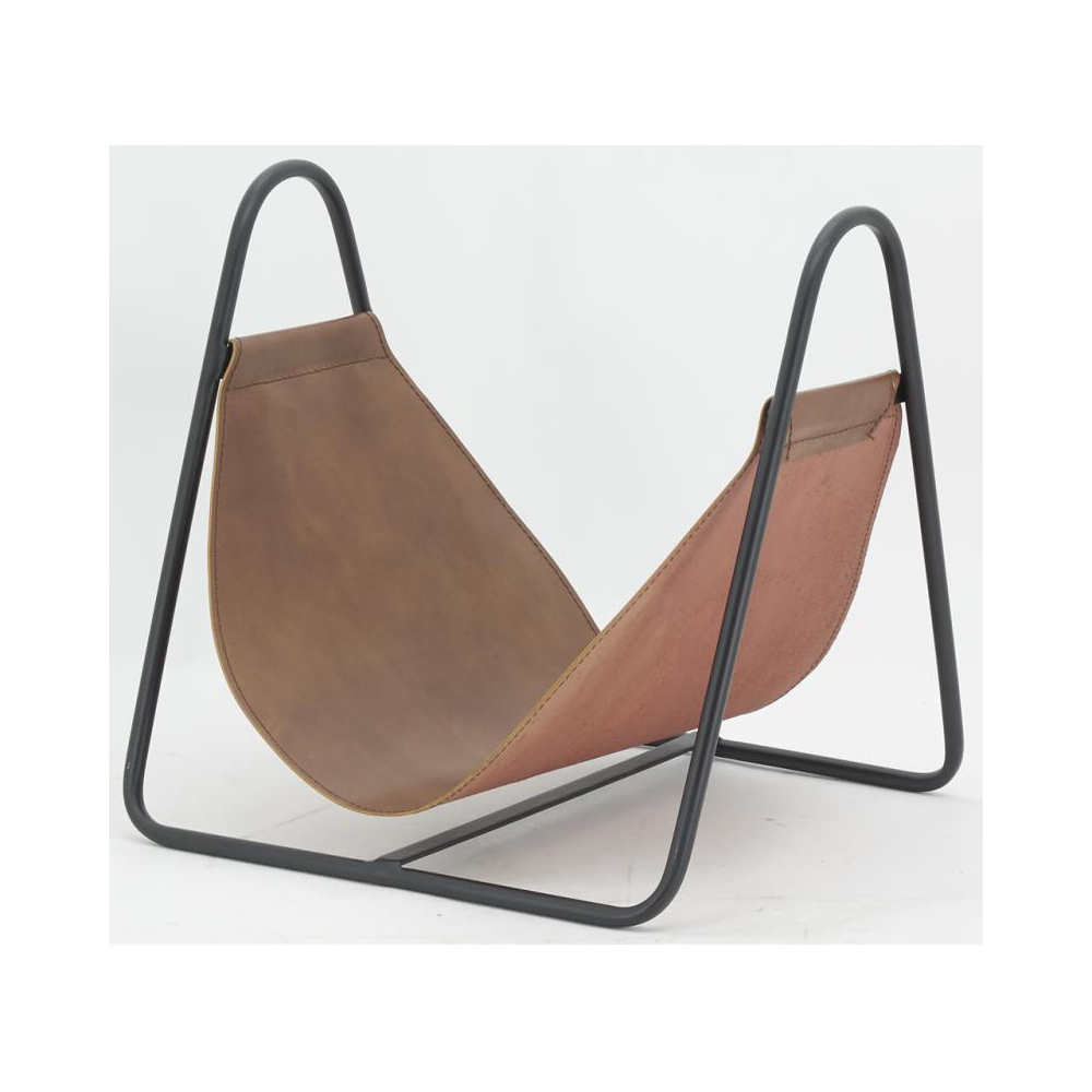 Porte-bûches en métal et cuir