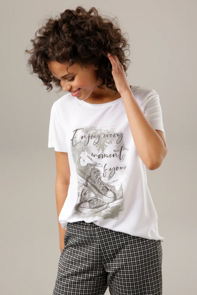 Aniston CASUAL Shirtbluse , mit Glitzersteinchen verzierter Frontdruck
