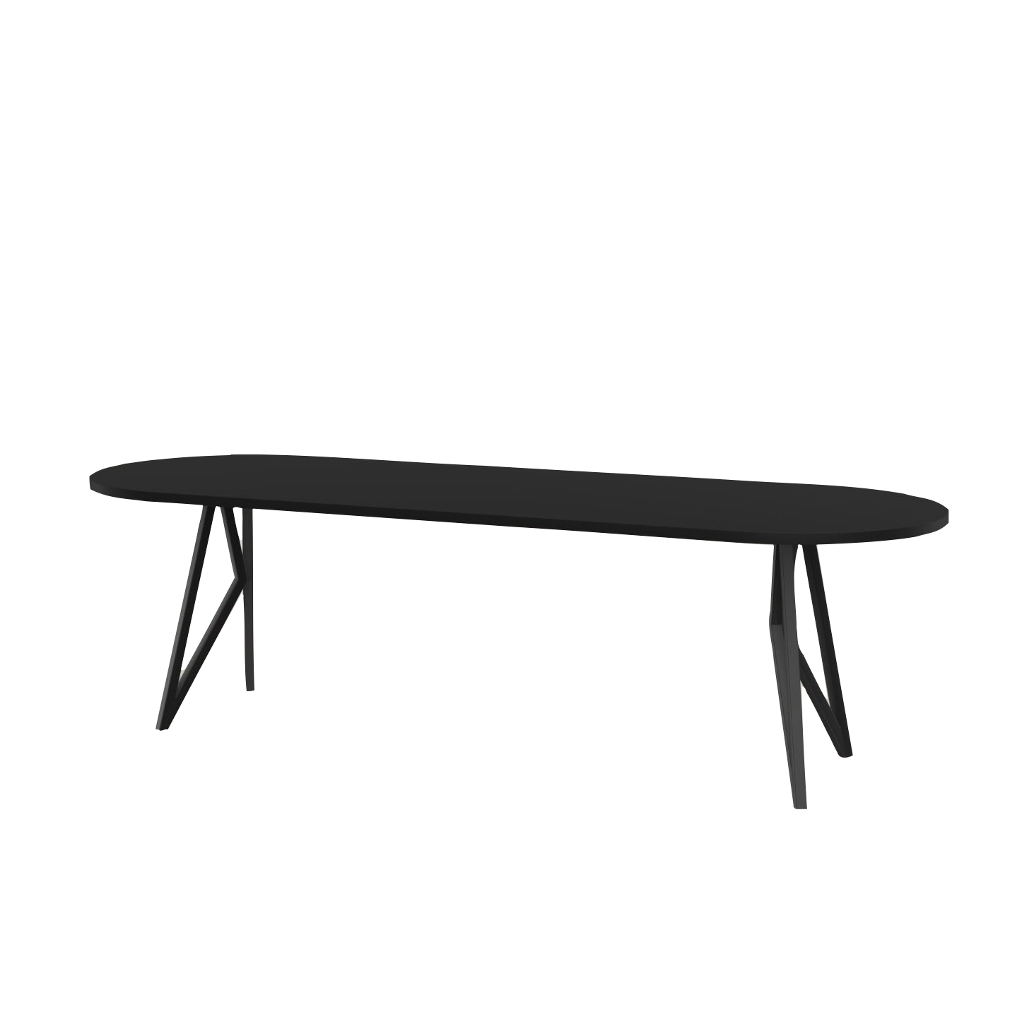Studio HENK tafel Butterfly Plat ovaal - zwart frame, HPL Fenix nero ingo 280 x 90 | HPL Fenix Nero Ingo | Rechte Rand | Frame Zwart