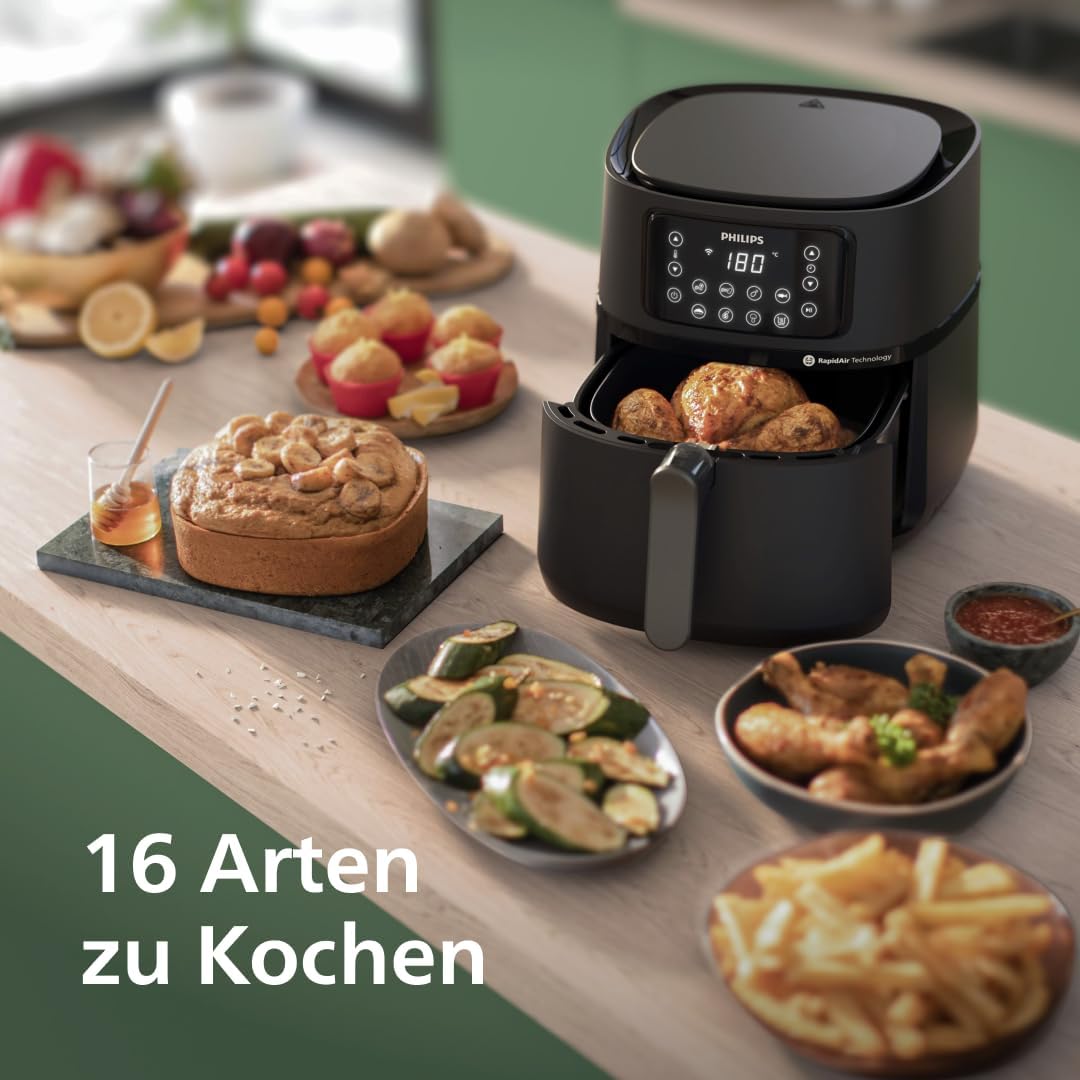 Philips Airfryer 5000 Series Heißluftfritteuse XXL, 7,2L (1,4Kg), 16-in-1 Airfryer, Wifi Verbunden, 90% Weniger Fett Mit Rapid Air Technologie, Rezepte-App (HD9285/90)