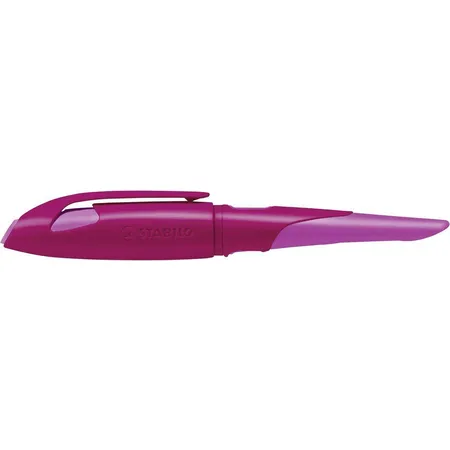 Ergonomischer Schulfüller für Rechtshänder mit Standard-Feder M - STABILO EASYbirdy in beere/pink - Einzelstift - inklusive Patrone und Einstellwerkzeug - Schreibfarbe blau (löschbar)