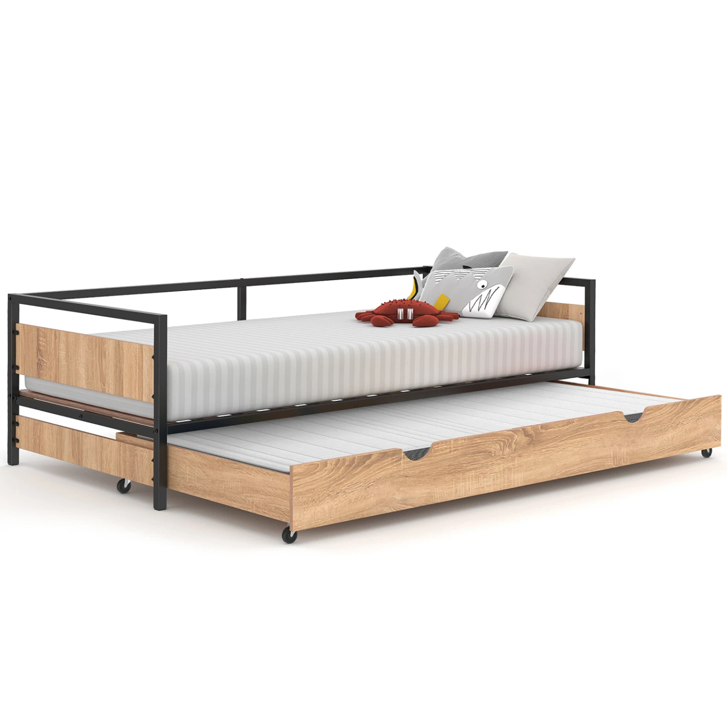 Lit enfant DETROIT 90 x 190 cm avec tiroir gigogne et rangement style industriel