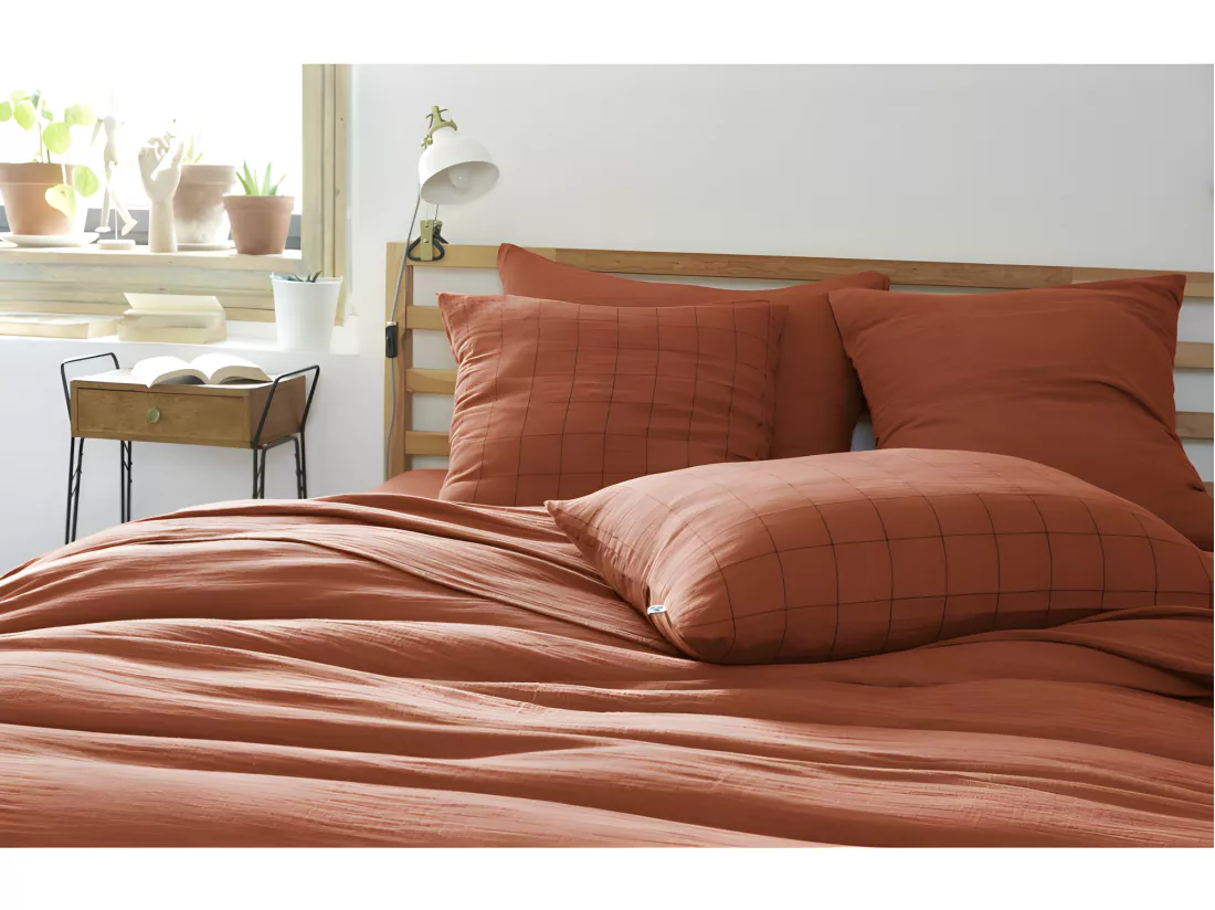 Taie d'oreiller Tissé-teint grands carreaux Déco 