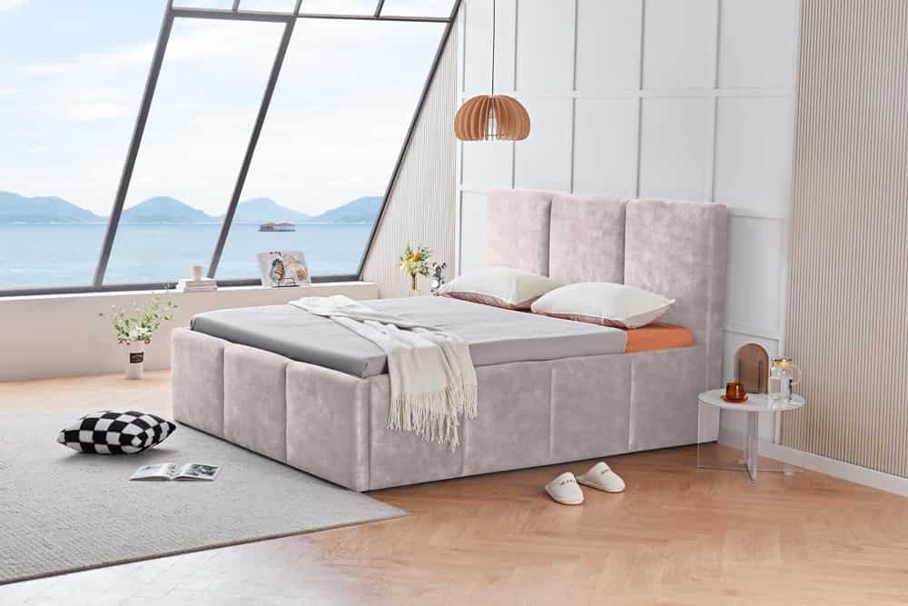 Modernes Boxbett ATELIER 180x200cm champagner beige Samt mit Lattenrost und Stauraum