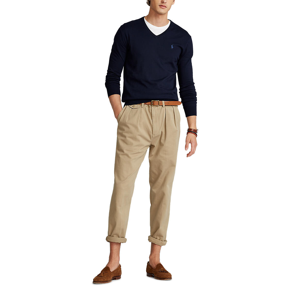 POLO RALPH LAUREN<br>Suéter com decote em V em algodão Pima