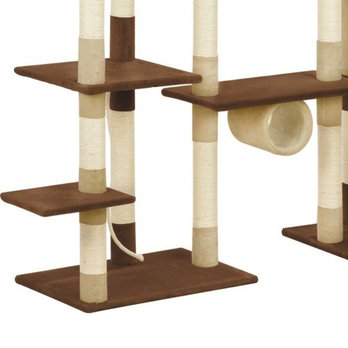 Arranhador marrom para gatos com hastes de sisal.
