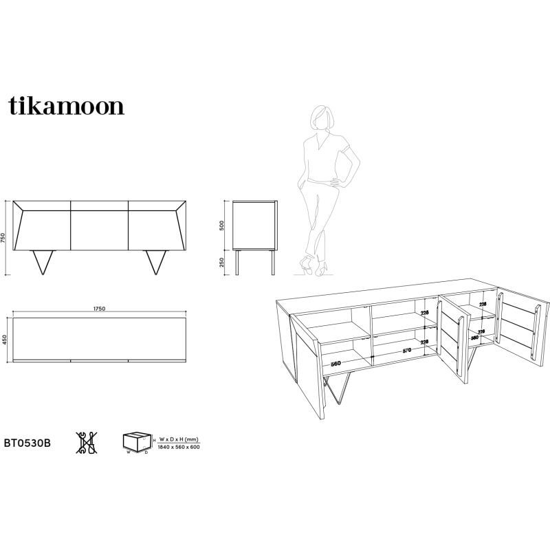 Buffet en palissandre massif L 175 cm Metric