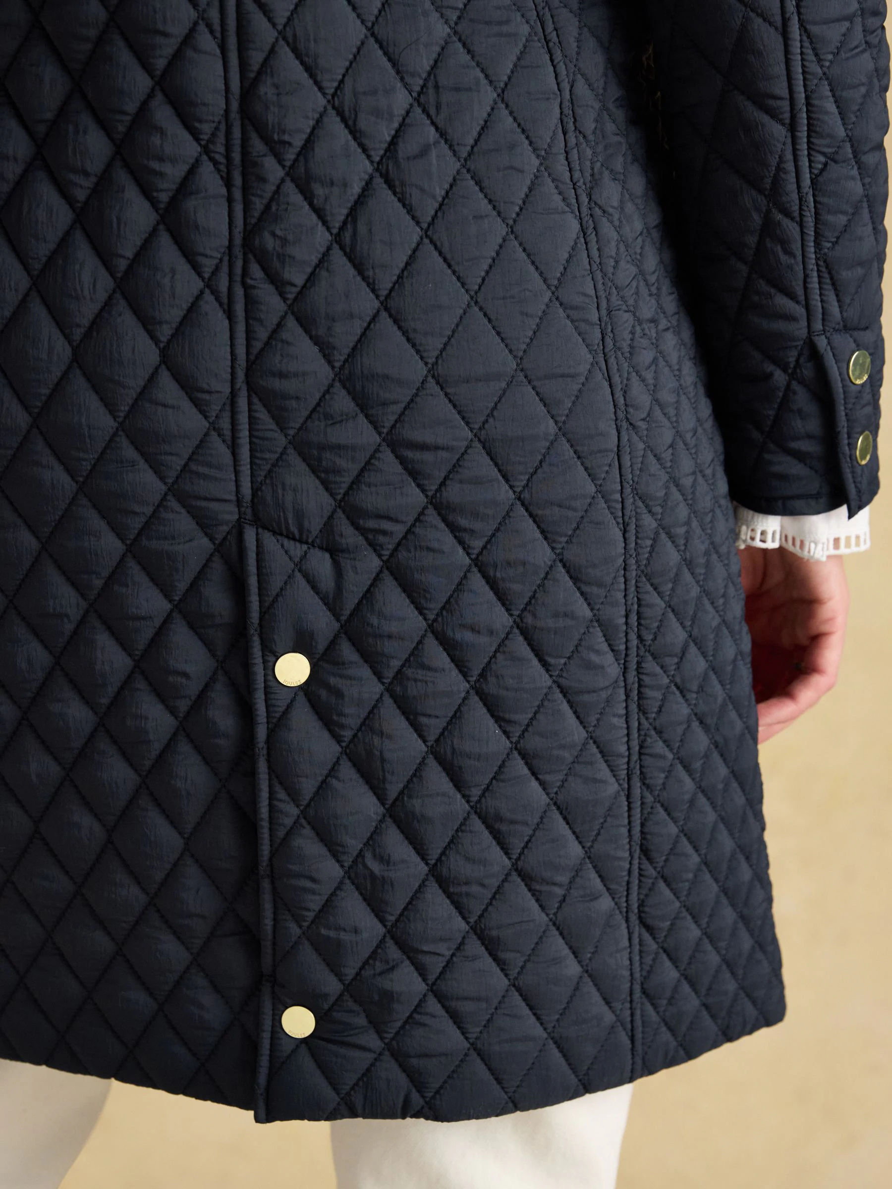 Marineblauw - Joules Rosewell Longline Diamond Quilted Showerproof Coat with Collar