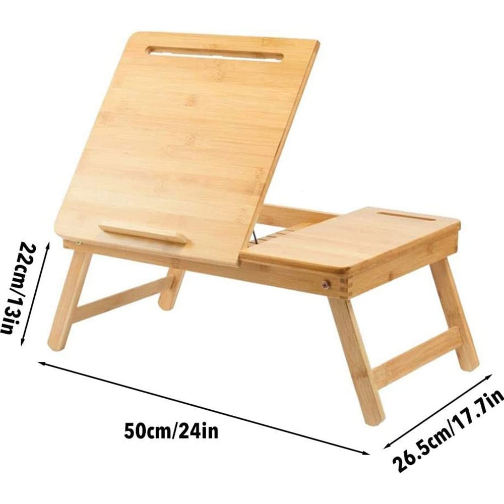 Verstellbarer Bambus Tischständer Betttisch Laptopständer mit Mausablage für Macbook / Notebook / Laptop / Tablet (50x35x22cm)